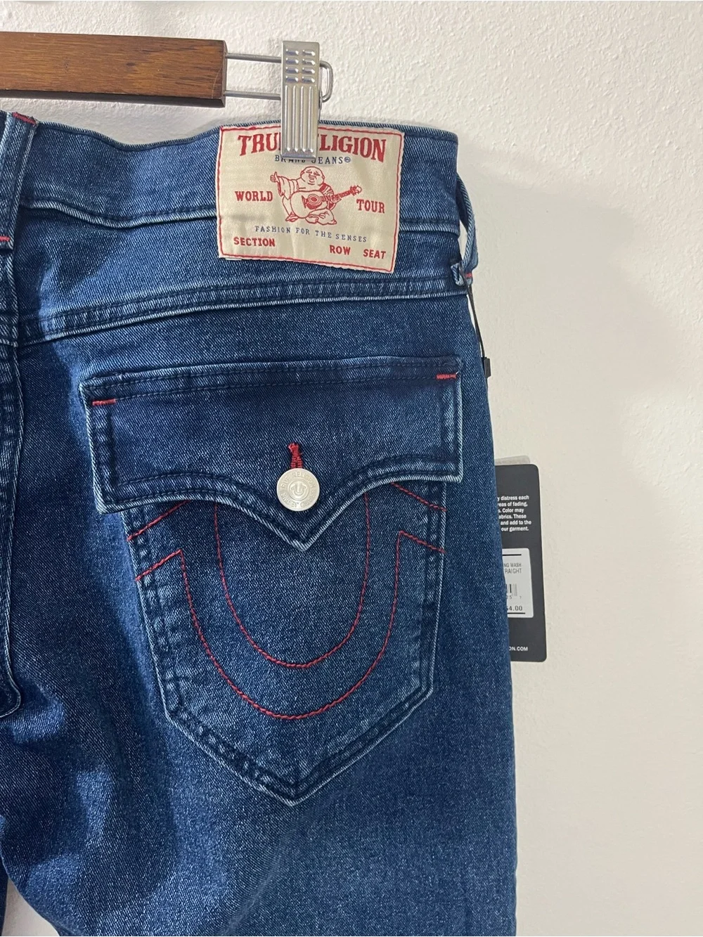 True Religion Ricky SN Flap Straight Jeans Men's 32x34 Dark Shivering Wash NWT